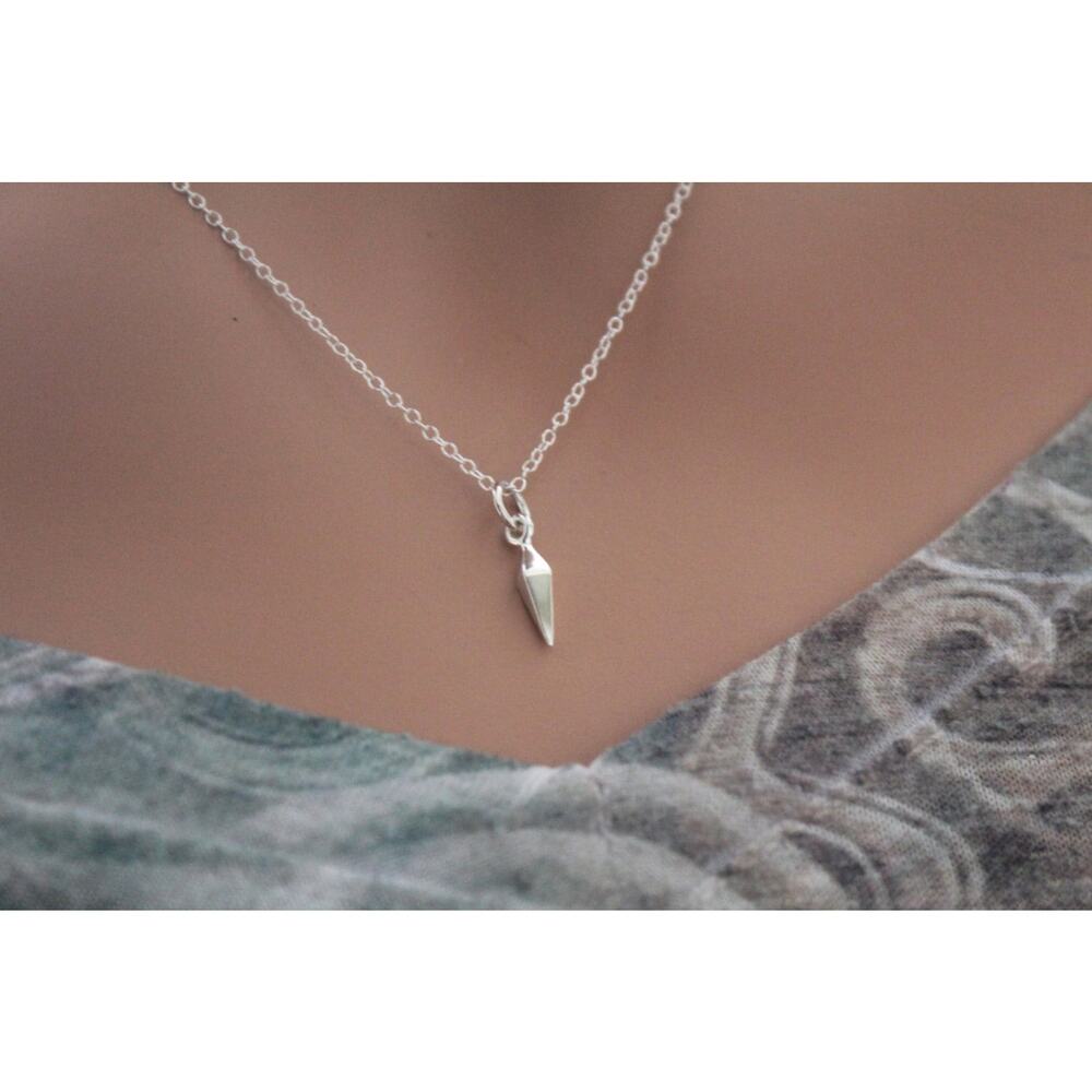 Sterling Silver Small Spike Charm Necklace, Small Spike Charm Necklace